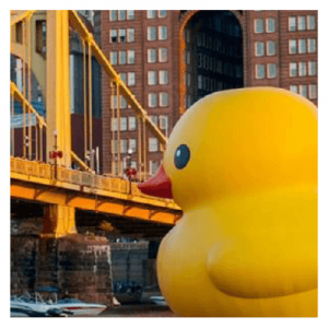 40-foot rubber duck on the river
